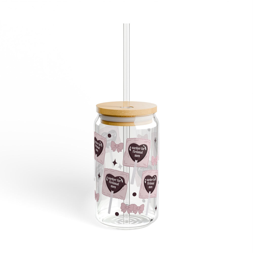 🍭 Sucker For Fictional Men Sipper Glass | Romantasy Reader Bamboo Lid Tumbler 16Oz🍭