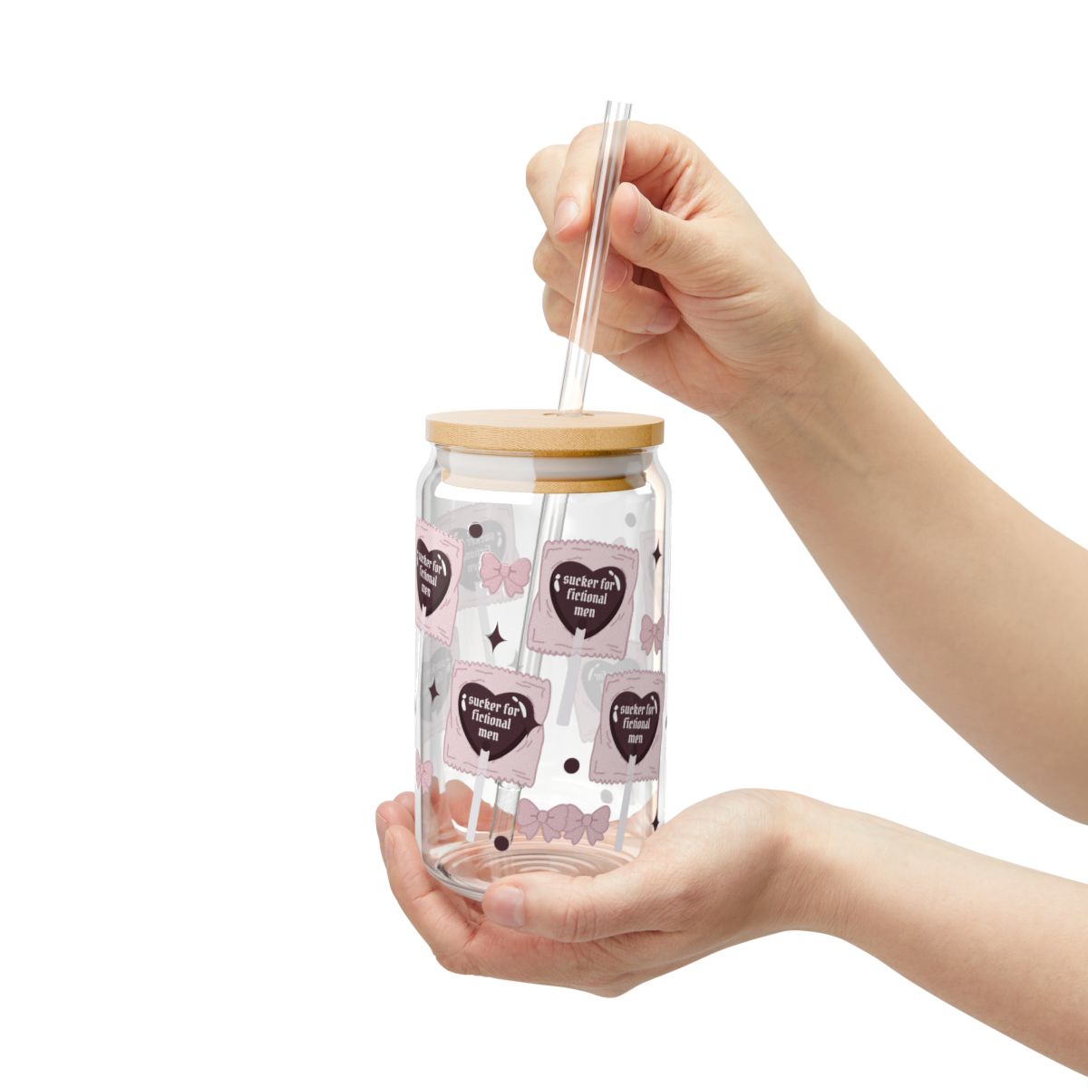 🍭 Sucker For Fictional Men Sipper Glass | Romantasy Reader Bamboo Lid Tumbler 16Oz🍭