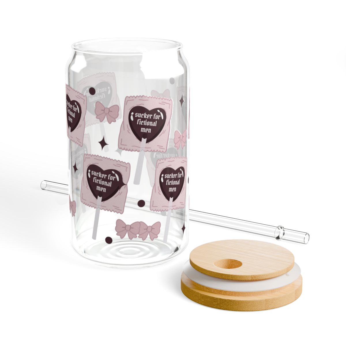 🍭 Sucker For Fictional Men Sipper Glass | Romantasy Reader Bamboo Lid Tumbler 16Oz🍭