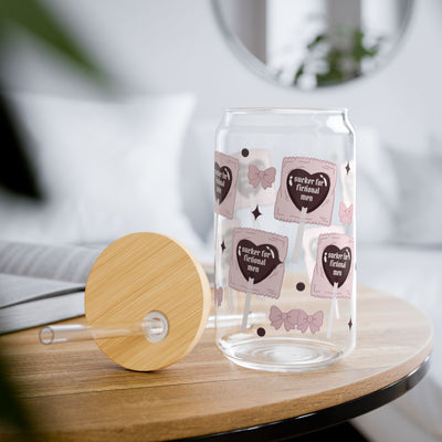🍭 Sucker For Fictional Men Sipper Glass | Romantasy Reader Bamboo Lid Tumbler 16Oz🍭