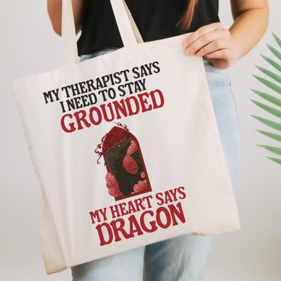 Stay Grounded Dragon Tote Bag | Romantasy Reader Canvas Book Bag