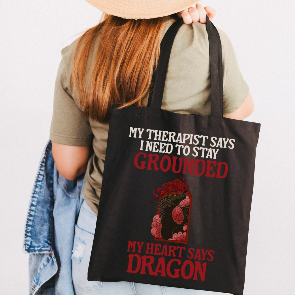 Stay Grounded Dragon Tote Bag | Romantasy Reader Canvas Book Bag