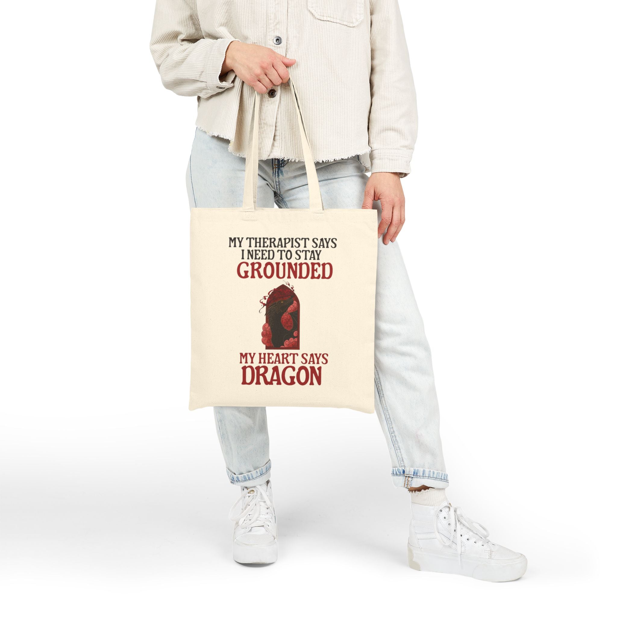 Stay Grounded Dragon Tote Bag | Romantasy Reader Canvas Book Bag