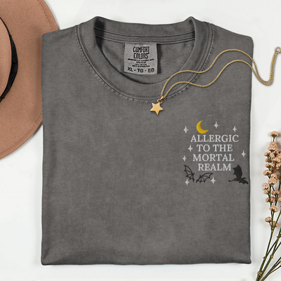 Allergic to the Mortal Realm Embroidered T-shirt | Comfort Colors Tee
