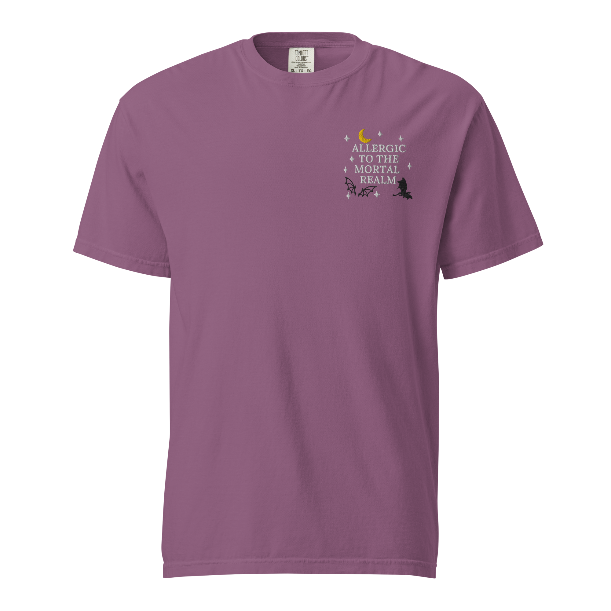 Allergic to the Mortal Realm Embroidered T-shirt | Comfort Colors Tee