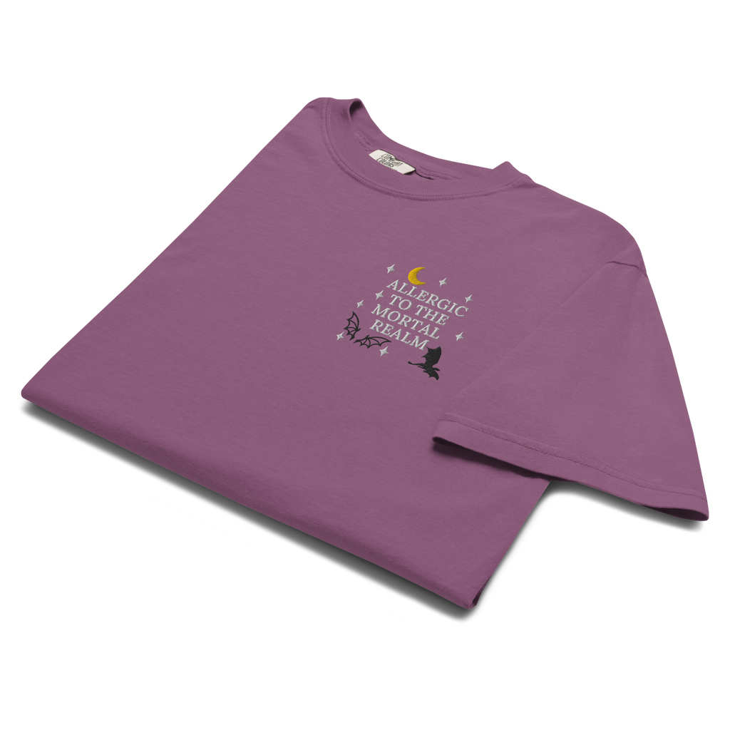 Allergic to the Mortal Realm Embroidered T-shirt | Comfort Colors Tee