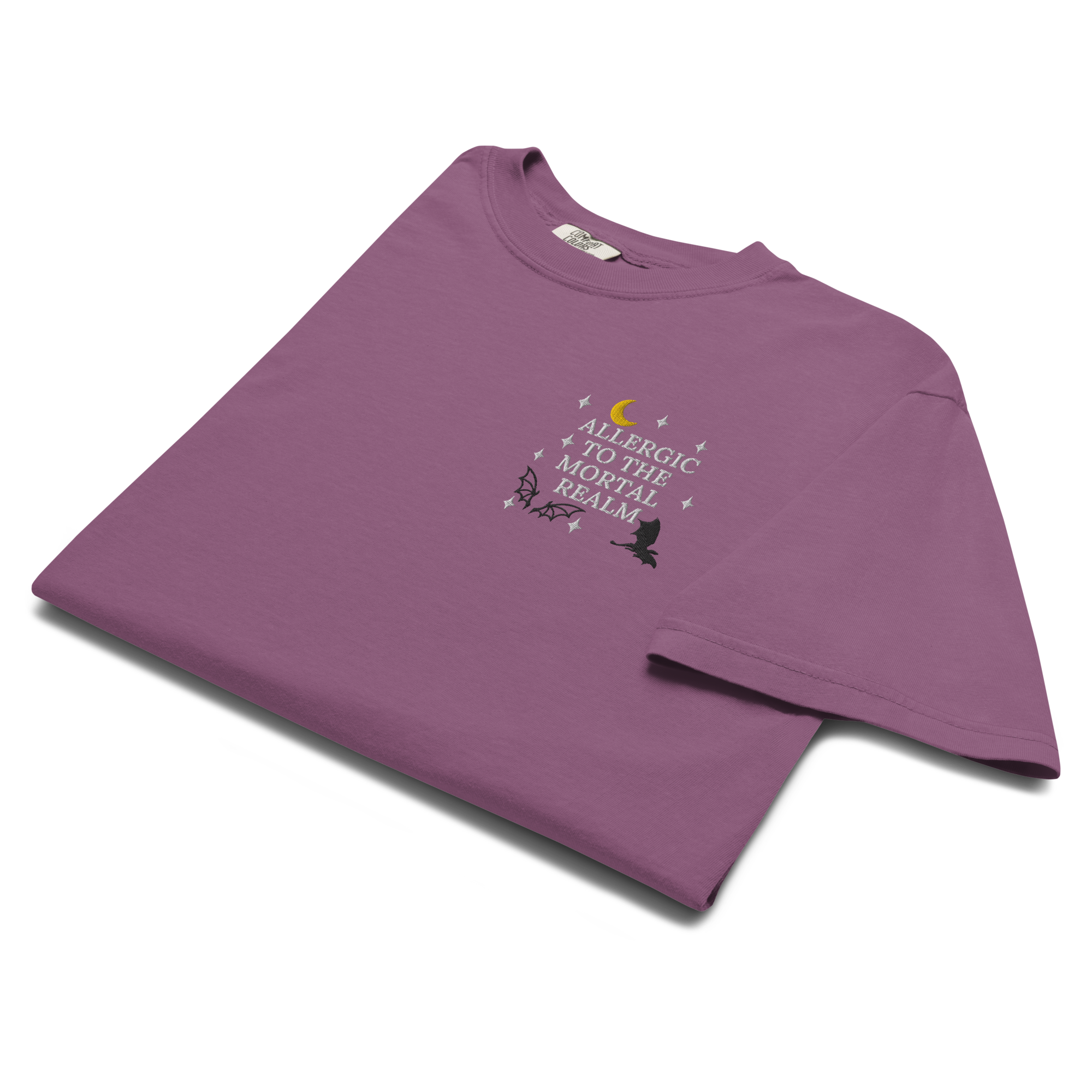 Allergic to the Mortal Realm Embroidered T-shirt | Comfort Colors Tee