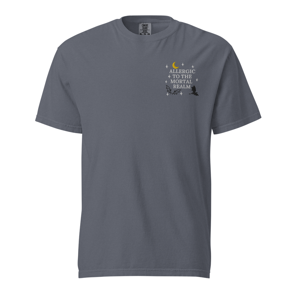 Allergic to the Mortal Realm Embroidered T-shirt | Comfort Colors Tee
