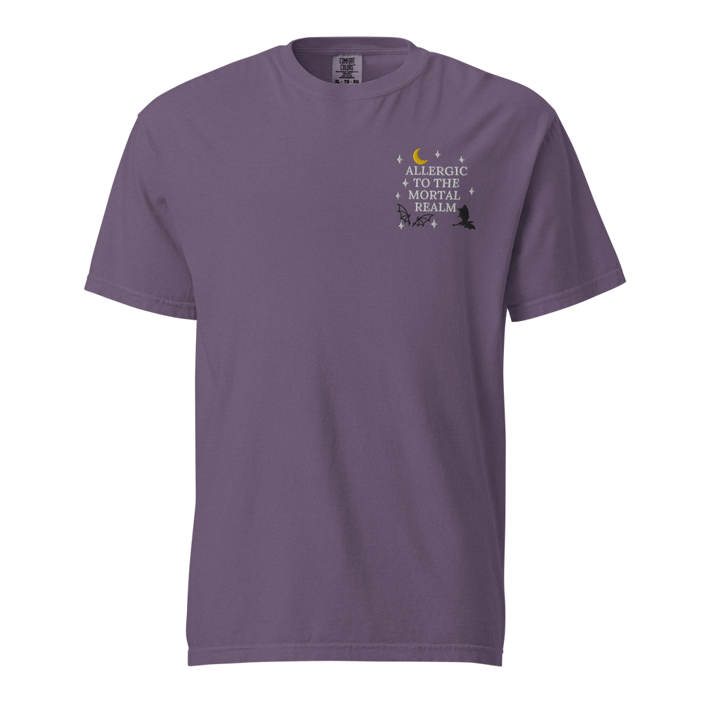 Allergic to the Mortal Realm Embroidered T-shirt | Comfort Colors Tee