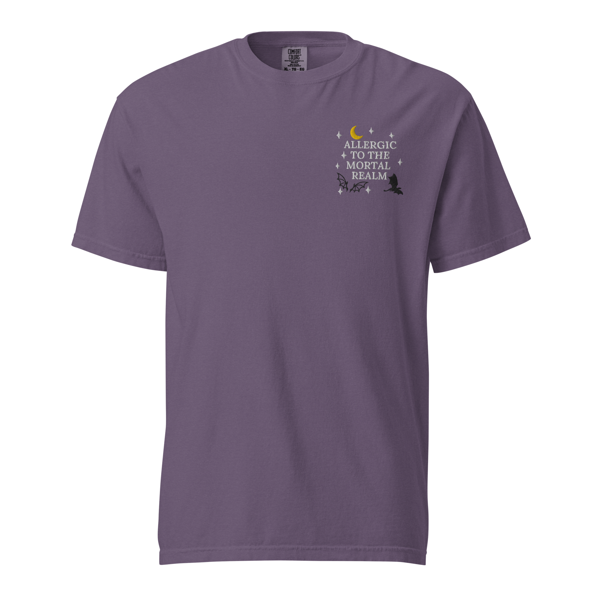 Allergic to the Mortal Realm Embroidered T-shirt | Comfort Colors Tee