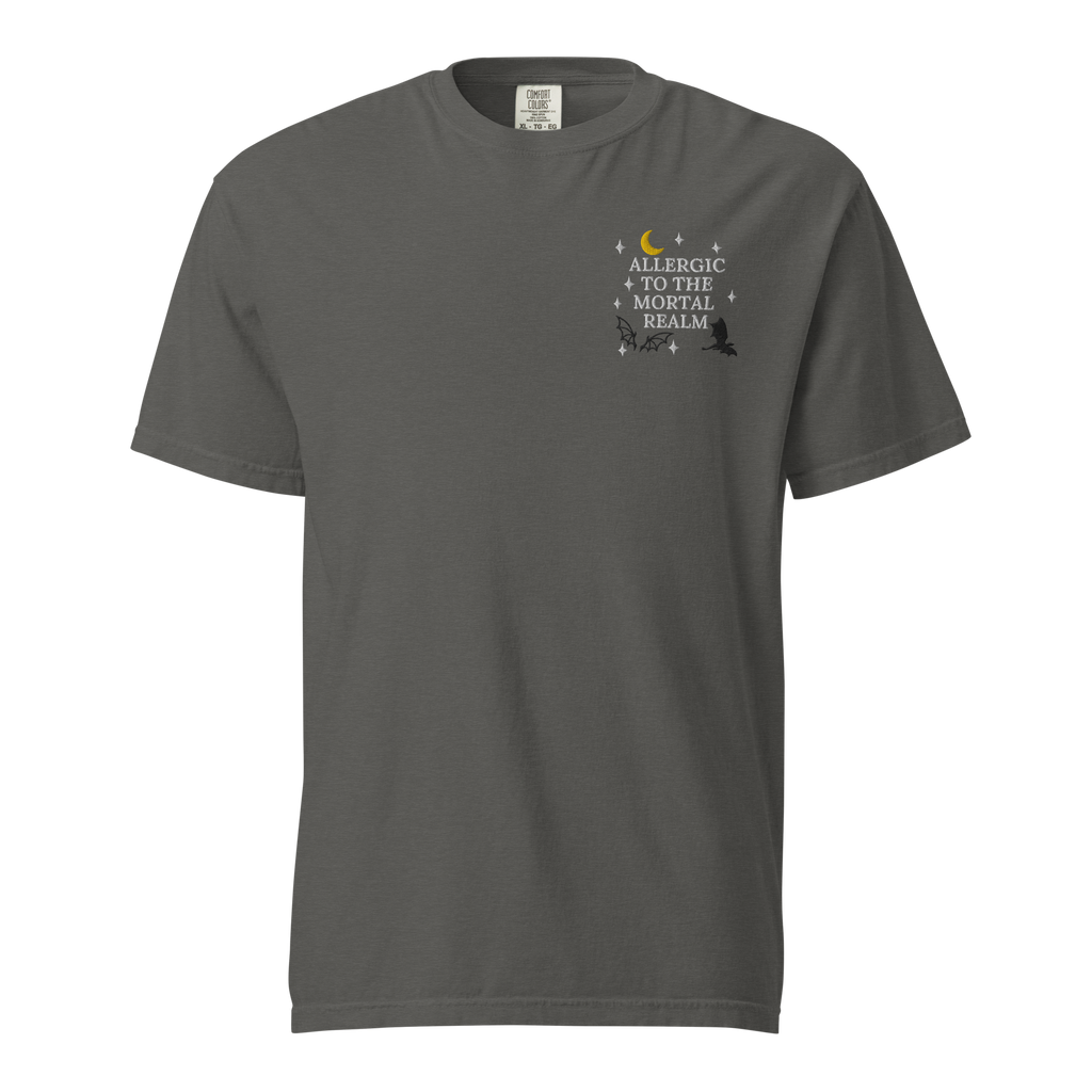 Allergic to the Mortal Realm Embroidered T-shirt | Comfort Colors Tee